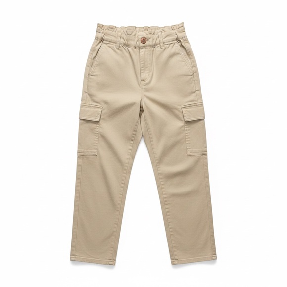 Zara Pants - Zara High Rise Paperbag Waist Utility Cargo Cropped khaki Cotton Pants 6